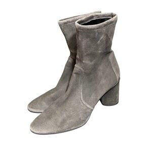 Stuart Weitzman Sock Boots Womens 10 Grey Suede Block Heel W53166 Ankle Boot